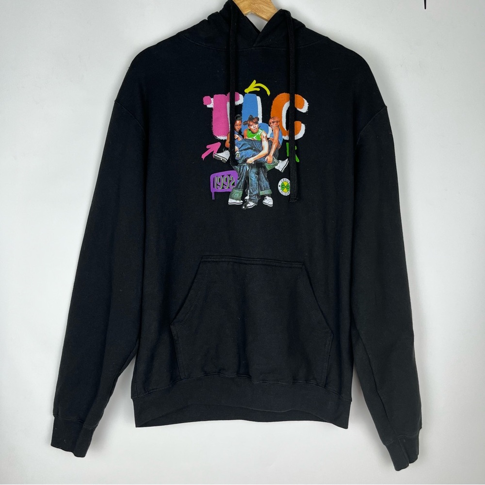 Vintage Cross Colours TLC Hoodie Black Sweatshirt Hip Hop 90s - Picture 1 of 7